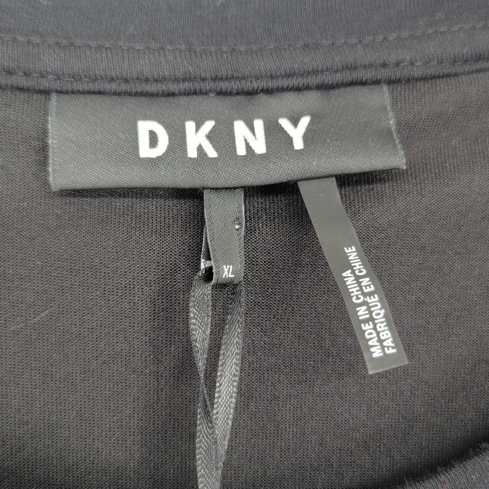 DKNY Womens Black Sequin Short Sleeve Crew Neck Shift Mini Dress XL NEW - Picture 2 of 8